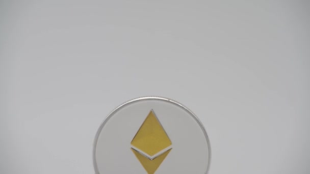 Physical Metal Silver Ethereum Currency White Background New Worldwide Virtual — Stock Video
