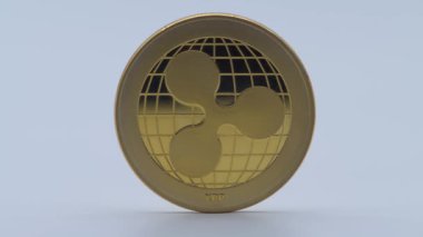 4K Fiziksel Metal Ripplecoin para birimi beyaz arka planda. Yeni dünya çapında sanal internet parası. Dijital dalgalı sikke siber uzay, şifreli döviz XRP. Çevrimiçi ödeme Dan iyi yatırım geleceği