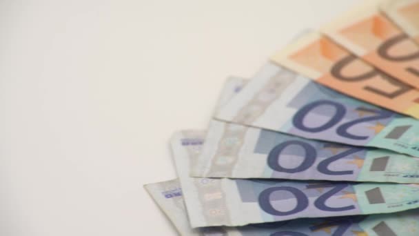 Κλείσιμο Κέρματος Ενός Ευρώ Τραπεζογραμμάτια Διαφορετικής Αξίας Χρήματα Μετρητά Πραγματικά — Αρχείο Βίντεο