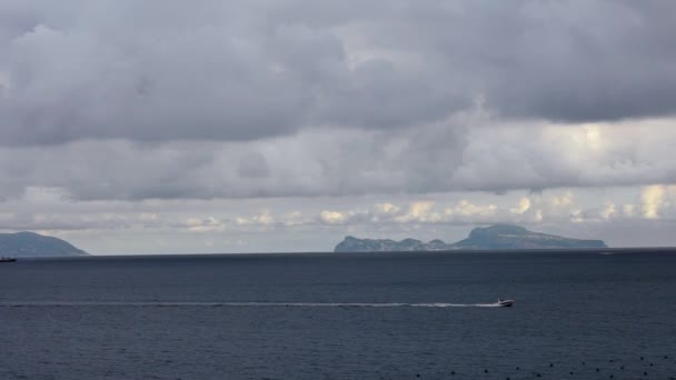 Motor Boat Common Seagulls Flying Mediterranean See Capri Island Naples — Stock Video