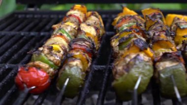 Yavaş Aşçı ızgara et şiş ile barbekü pişiriyor. Arka bahçedeki barbeküde çok lezzetli bir brochette. Dan Evi 'nin bahçesinde ızgara barbeküyle pişirilen yemekler.