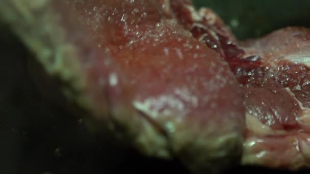 La joue au ralenti est la cuisson d'un steak dans une plaque chauffante d'un kichen. Slowmo T-bone steak est faible en gras mode de vie sain choix de repas-Dan 