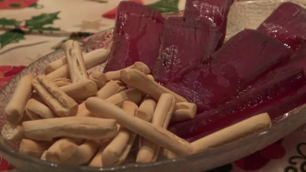 Mojama Tuna Dish Table Chrismast Holiday Dan — Stock Video