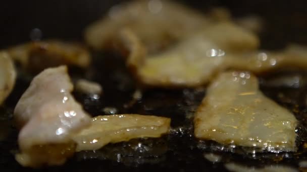 Slow Motion Cuisine Küçük Bir Parça Domuz Bifteği Bir Şef — Stok video