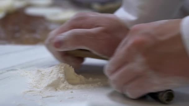 Slow Motion Équipe Taïwanaise Chefs Déploie Pâte Avant Remplir Viande — Video