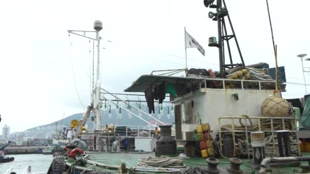 Koreanska Fiskebåtar Hamnen Jagalchi Market Busan Sydkorea Dan — Stockvideo