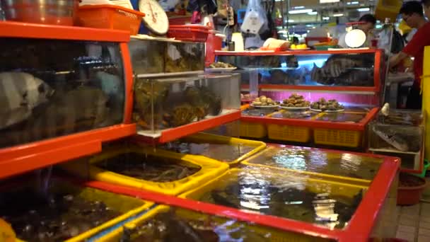 Busan Sydkorea Juli 2017 Sydkoreansk Säljare Jagalchi Fish Market Leverantörer — Stockvideo