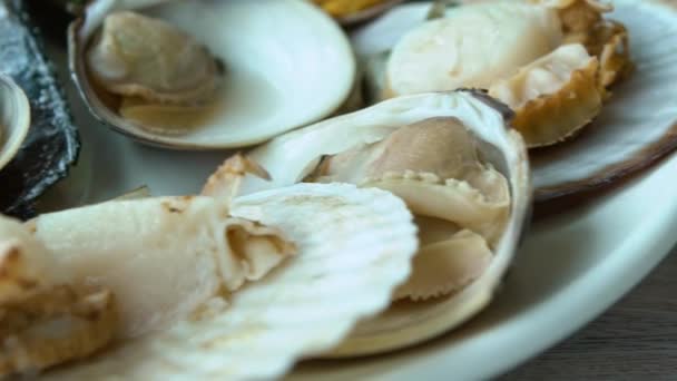 Slow Motion Dish Fresh Clams South Korean Restaurant Seafood Market — 비디오