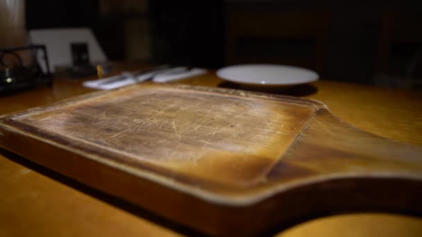 Waiter Serving Modern Restaurant Brings Delicious Fresh Dish Wood Table — Stock Video