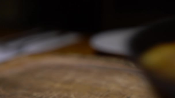 Официант Обслуживающий Современном Ресторане Приносит Вкусное Свежее Блюдо Деревянный Стол — стоковое видео