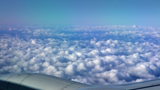 Hermosas Nubes Desde Arriba Como Través Ventana Del Avión Viajando — Vídeo de stock