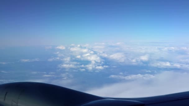 Beautiful Clouds Seen Airplane Window Traveling Air View Traveler Cabin — Stock Video