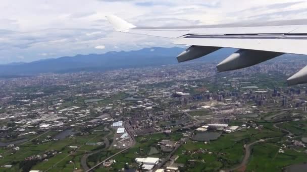 Traveling Air Aerial View City Taiwan Island See Wing Plane — Stock Video