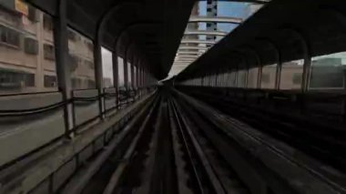 4k, Timelapse bakış açısı. Otomatik tren, Taipei tünellerinde yol gösterici geçiş sistemi üzerinden ilerliyor. Metro başkenti geçiyor. Asya turizmi, ulaştırma teknolojisi kavramı - Dan