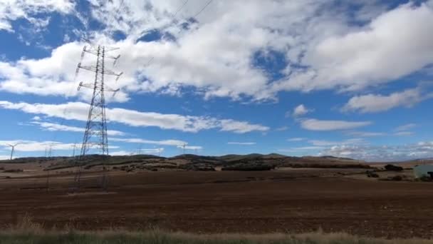 Car Driving Road Beautiful Country Vindmills Spain Поездка Дороге Яркий — стоковое видео