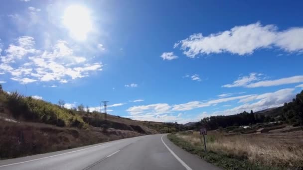 Pov Вид Машину Їде Дорозі Через Прекрасну Сільську Місцевість Іспанії — стокове відео