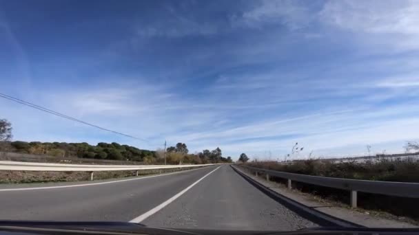 Pov Погляд Авто Їде Довгій Дорозі Сільській Місцевості Іспанії Іспанський — стокове відео