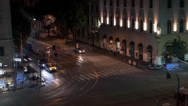 Roma Talya Eylül 2018 Timelapse Gece Tramvayı Olan Bir Cadde — Stok video