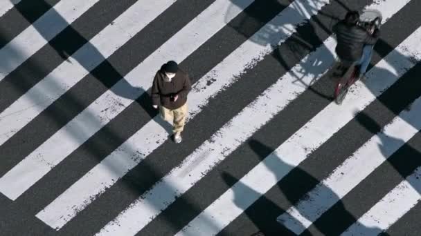 日没の光と道路の交差点で横断歩道上の高いビューのスローモーション アジアのダウンタウンの日 メトロポリタンシティダン — ストック動画