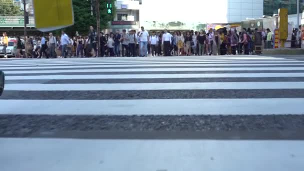日本东京 2017年9月29日 4K人群人偶穿越东京石谷交叉口 当地居民和游客走在最繁忙的交叉路口 丹大街上 — 图库视频影像