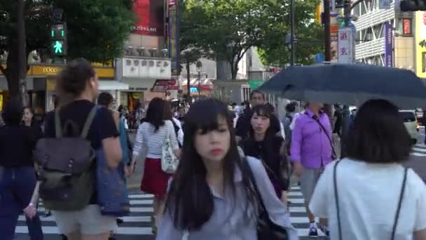 Tokyo Giappone Settembre 2017 Viaggio Folla Pedonale Attraversamento Shibuya Intersezione — Video Stock