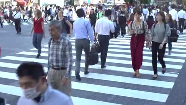 Tokyo Japan September 2017 Menigte Van Voetgangers Kruising Shibuya Kruising — Stockvideo