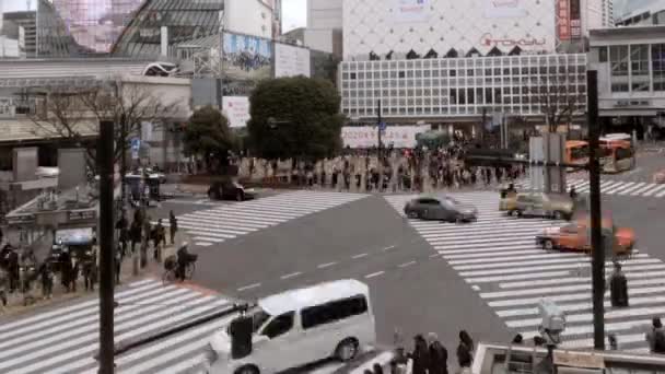 日本东京 2020年2月4日 施布亚交叉口人群人行横道的时间间隔 在繁忙的拥挤的人行横道上 亚洲人坐飞机 市中心的亚洲都会城市丹 — 图库视频影像