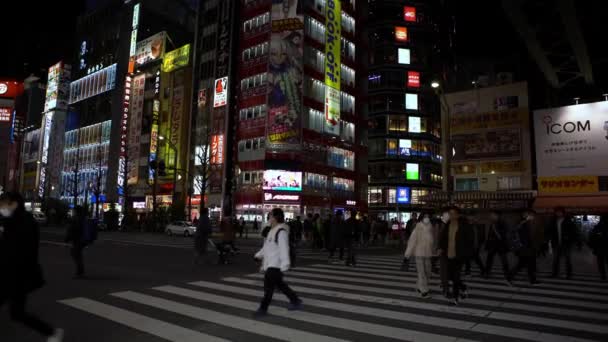 Tóquio Japão Fevereiro 2020 Pessoas Passam Abaixo Sinais Coloridos Rua — Vídeo de Stock