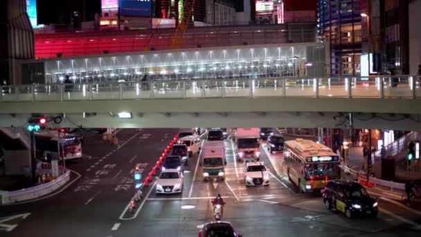 Tokió Japán February 2020 Emelkedett Kilátás Függőhíd Kereszteződésére Éjszaka Belvárosban — Stock videók