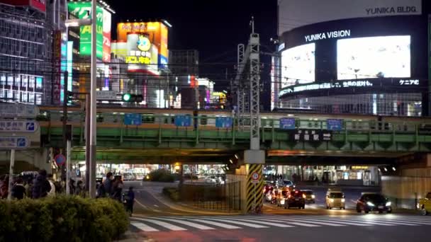 Tokio Japan Januar 2020 Autoverkehr Und Menschenmenge Auf Dem Fußgängerüberweg — Stockvideo