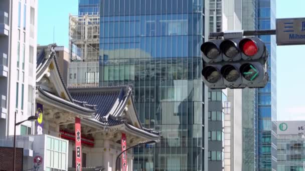 Пешеходный Переход Азии Светофоры Меняют Цвет Свет Светится Прекрасный День — стоковое видео