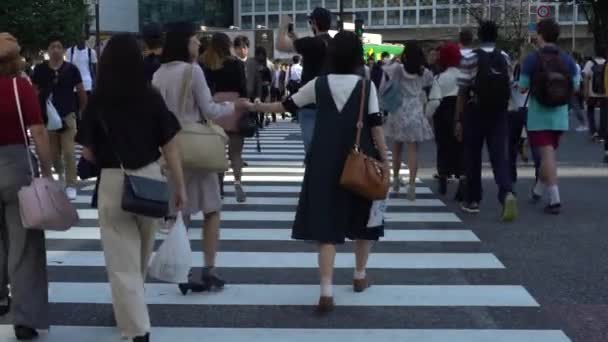Токио Япония Сентября 2017 Года Тысячная Толпа Пешеходных Переходов Перекрестке — стоковое видео