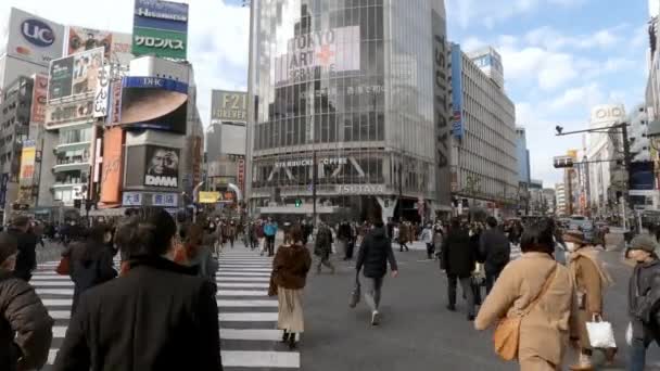 Tokio Japonsko Únor 2020 Davy Chodců Křižovatce Shibuya Asijci Jsou — Stock video