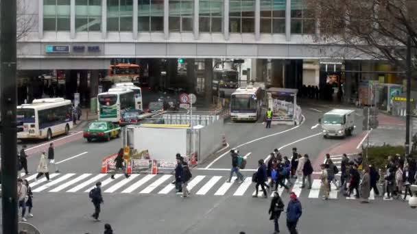 Tokio Japonsko Únor 2020 Zvýšený Pohled Dav Chodců Přecházejících Shibuya — Stock video