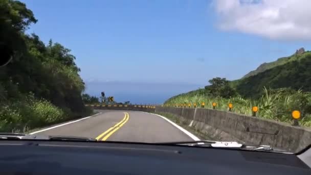 Driving Car Mountain Road Turns Asia Driving Empty Road Bright — Stock Video