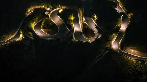 Hyperlapse Elevated View Cars Driving Beautiful Curved Road Mountains Night — Stock Video