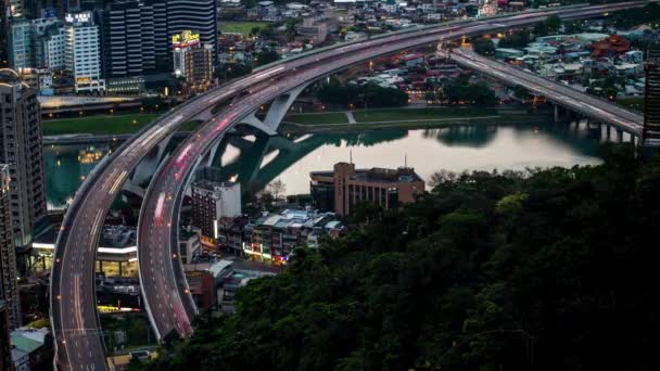 Taipeh Taiwan März 2018 Zeitraffer Luftaufnahme Einer Autobahnbrücke Mit Viel — Stockvideo