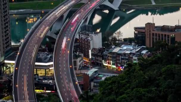 Taipei Taiwan March 2018 Hyperlapse Aerial View Highway Bridge Busy — Stock Video