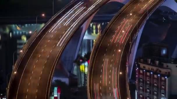 Hyperlapse Aerial View Highway Bridge Busy Traffic Nigth Taipei City — Stock Video