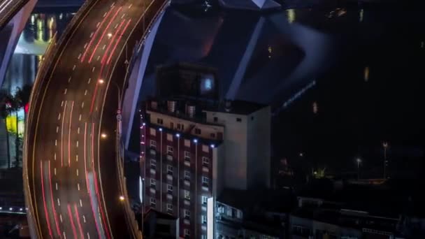 Moving Dolly Aerial View Highway Bridge Busy Traffic Nigth Taipei — Stock Video