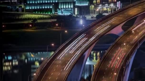 Hyperlapse Aerial View Highway Bridge Busy Traffic Nigth Taipei City — Stock Video