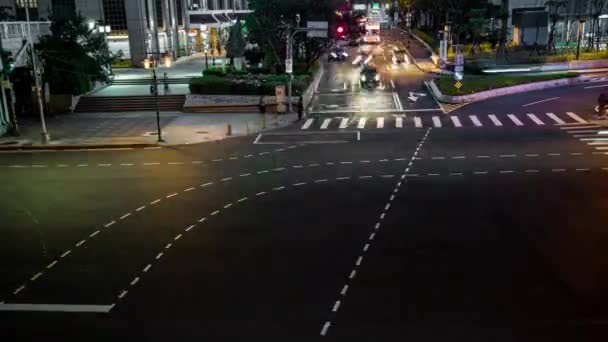 Taipei Taiwan April 2017 Timelapse Overhead View Street Traffic Pedestrians — Stock Video