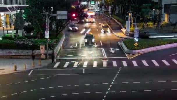 Taipei Taiwan April 2017 Timelapse Overhead View Street Traffic Pedestrians — Stock Video