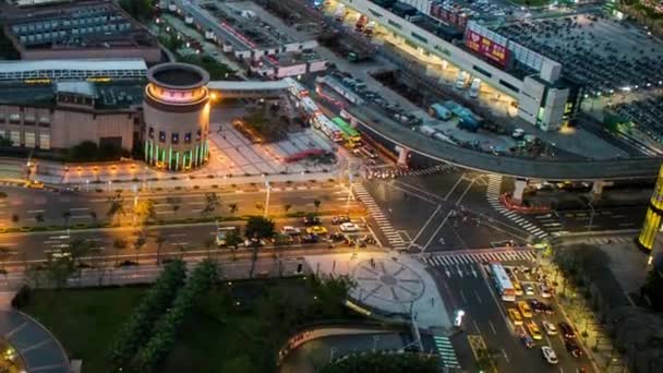Timelapse Aerial Day Night Vista Construção Tráfego Rua Pedestres Belo — Vídeo de Stock