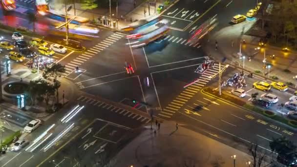 Timelapse Aerial View Building Street Traffic Pedestrians Nigth Beautiful Timelapsed — Stock Video