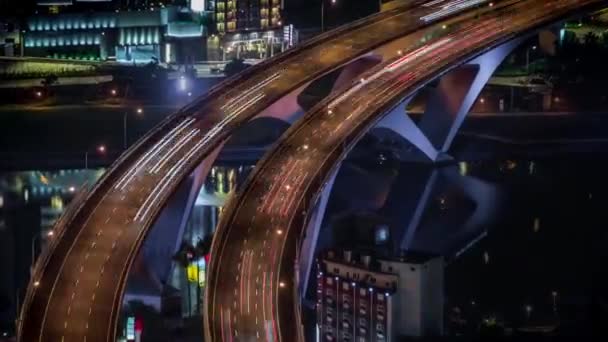 Zoom Aerial View Highway Bridge Busy Traffic Nigth Taipei City — Stock Video