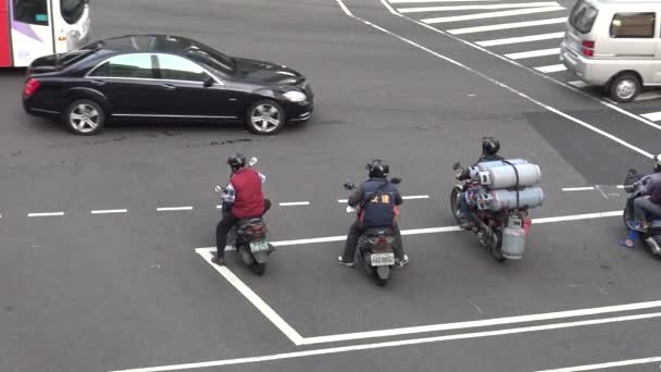 Taipeh Taiwan März 2016 Motorräder Mit Gasflasche Fahren Auf Der — Stockvideo