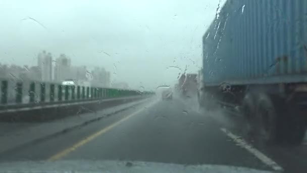 Pericolo Uragano Venti Pioggia Guida Con Tifone Pov Una Macchina — Video Stock