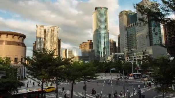 Taipei Taiwan October 2016 Timelapse Aerial View Street Traffic Pedestrians — Stock Video