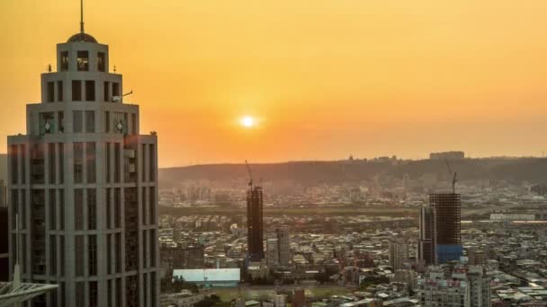 Wonderful Timelapse Aerial View Landscape Sunset Orange Sky Banqiao Building — Stock Video